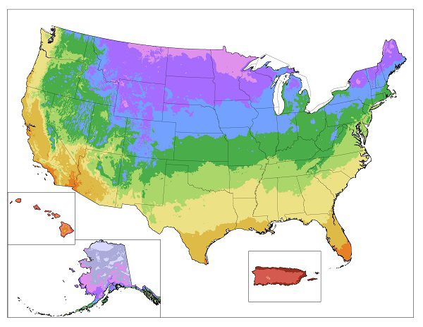 Plant hardiness zone map for the US state