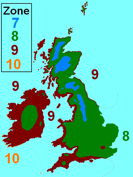 plant hardiness zone map UK irland